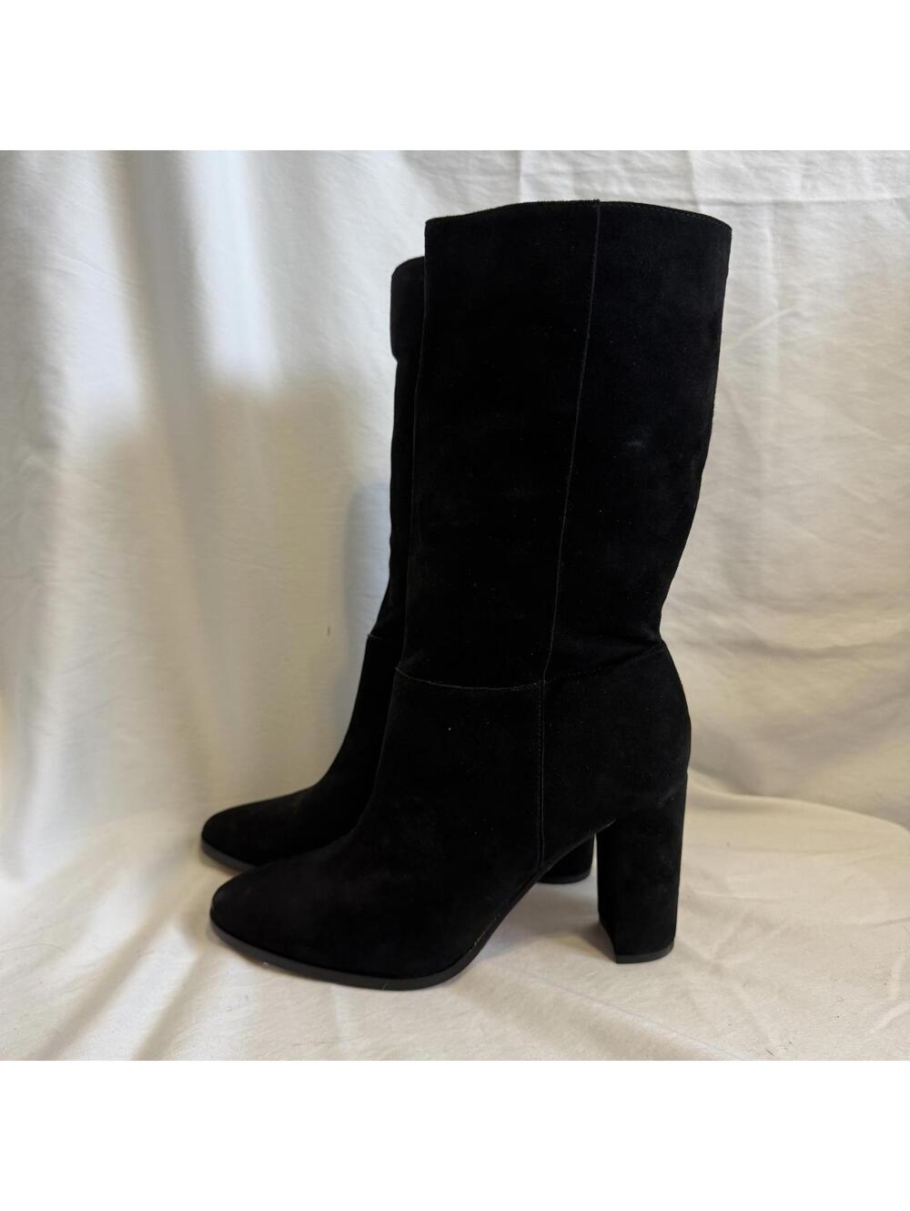 Lauren Ralph Lauren Artizan II Mid-Calf Boots Size 8.5B Black Suede Block Heel